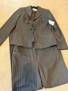 Etcetera Pine-Stripe Black Suit Size 2 Blazer and Size 4 Pants NWT $990